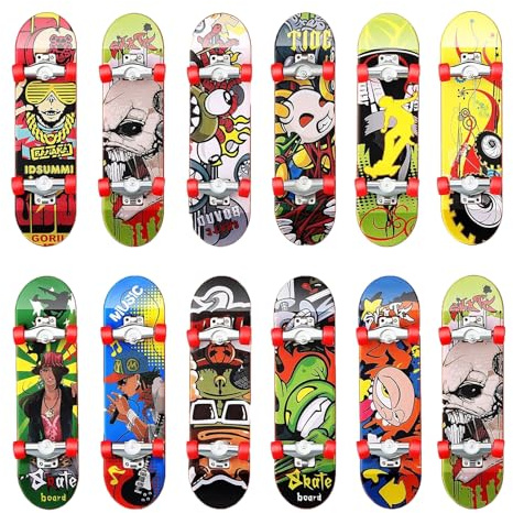 NVTEGR 12PCS Finger Skateboards, Mini Skateboards for Kids Finger, Decorations Finger Boards Skateboards, Stress Relief Finger Skateboard Toy for Home Office Desk Decor Souvenir Gift