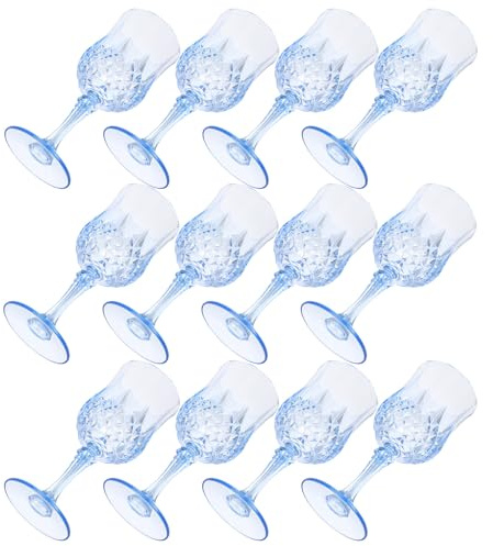 ULTECHNOVO 12 Pezzi Calici da Vino Vintage in Plastica Riutilizzabile Trasparente Bicchieri Eleganti per Ricevimenti di Nozze Feste all Aperto e Celebrazioni