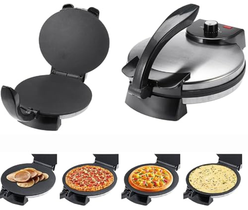 Machine roti électrique 2000 W – Presse chapati antiadhésive avec température réglable, chauffage double face, poignée anti-brûlure et voyants lumineux, machine crêpes tortilla 10 pouces