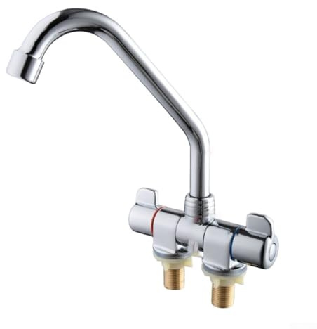 360° Drehung für Wohnmobil, Küche, Messingkonstruktion, Chrom-Finish, G1/2 Th, Doppelgriff, faltbar, Warm- und Kaltwasserspüle mit Wasserhahn (002)