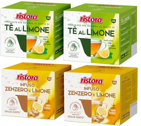 Set 80 Capsule Ristora Compatibili con le Macchine ad uso domestico Nescafè®* Dolce Gusto®* 40 Infuso Zenzero e Limone 40 The al limone