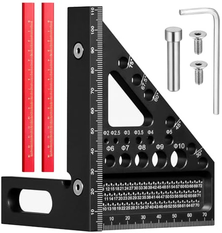 3D-Gehrungswinkel Multifunktional 22.5-90 Winkelmaß Aluminiumlegierung | Hochpräzises Layout-Messwerkzeug Anreisswerkzeug Zimmermannswinkel Mit 2 Holzbearbeitungsstiften für Tischler Ingenieur