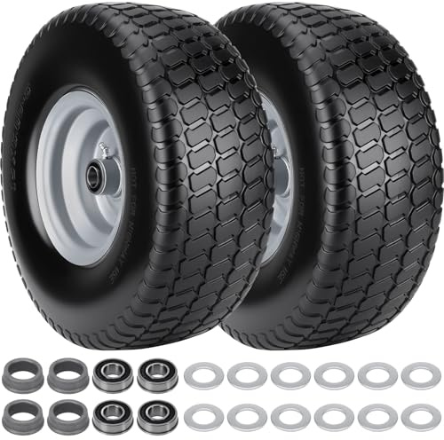 2 neumáticos de 15 x 6,00 a 6 pulgadas a prueba de pinchazos, 15 x 6 a 6 NHS con buje centrado de 7,6 cm para tractor de césped John Deere/Husqvarna/Craftsman, tractor cortacésped de 3/4 pulgadas y 5