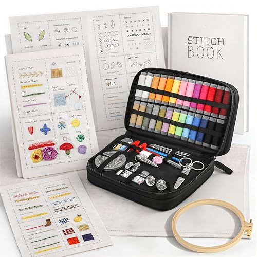 Gyism Leinen Sticken Set Erwachsene, Embroidery kit einer Vielzahl von Mustern mit Stichanleitung, Stickset für Anfänger, Handarbeit Set für Erwachsene (Weiß)