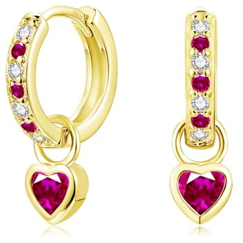 Lynizo Ohrringe Silber Hängend, Klein 925 Sterling Silber Mädchen Creolen | Süß Herz Kinder Creolen Ohrhänger mit Grün Rosa Aquamarin Lila Fuchsia Zirkon,12mm Damen Hypoallergen Schlafen Hängeohrringe