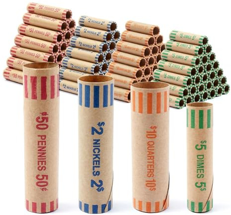 Bosiyrggrl Involucri per Monete Pesanti Preformate Rotoli da 512 Pezzi, Si Adattano al Quartieri, Centesimi, Nichel, Dime, Bighette per Tubi di Carta