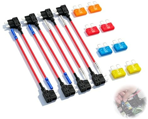 JIXLOUR Stromdieb KFZ Sicherung, 8 Stück Mini Stromdieb KFZ Sicherungen Adapter 12V Flachsicherungsadapter Piggyback Stecksicherung Verteiler Add A Circuit Sicherungsadapter mit Flachsicherungen 5A 10