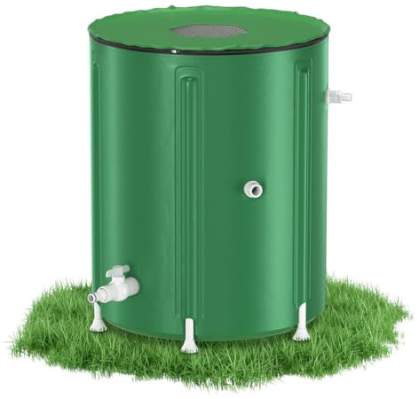 Vikbar regntunna 200 liter med dräneringsventil | PVC-vattentank med lövskyddsgaller | UV-resistent regnvattensamlare platsbesparande | Regnvattentunna för trädgård och camping (grön)
