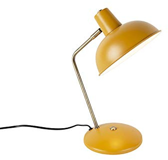 Qazqa Retro Tischleuchte - Milou - Gelb, Rund, max. 40W, Geeignet für LED, 38cm, Ideal als Wohnzimmerlampe und Schlafzimmerlampe
