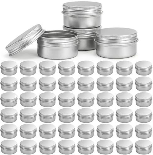 Tosnail 48 Pack Mini Metal Round Tins with Screw Lids, 1.85 Inch Empty Sample Jars, Travel Storage Containers, 1 OZ / 30 ml