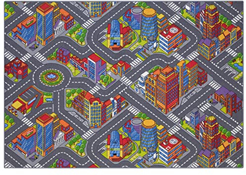 Carpet Studio Teppich Kinderzimmer 95x200cm, Kinderteppich, Spielteppich Straße Jungen & Mädchen, Teppiche für Babyzimmer, Schlafzimmer & Spielzimmer, Antirutsch, 30°C waschbar - Big City