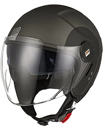 ORIGINE Motorradhelm Jethelm Roller Helm Scooter Helm Chopper Helm Moped Mofa Helm mit Doppelvisier ECE Zertifizierung (Track Black Titanium,L)