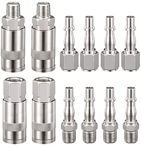 Spurtar 12 Pcs Air Line Connectors Compressor 1/4 BSP Air Line Fittings Hose Pipe Airline Connector Couplings Tools Plug Kit Accessories with Male Female Thread