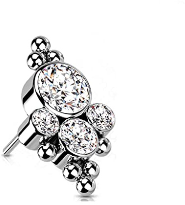 Paula & Fritz® Push-In Aufsatz Silber Zirkonia Titan-IUM Grade 23 Piercing Set Mehrfarbig 11,35-mm Lang Ohr-Stecker Labret Stud Nipple Straight Barbell