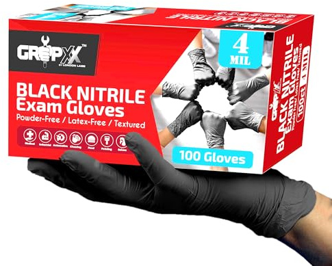 London Labs Black Nitrile Gloves Disposable Latex Free & Powder Free,4 Mil Rubber Glove, Cleaning, Cooking, Mechanic, Tattoo (100 Count, XX-Large)