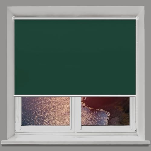 Verdunklungsrollo Ohne Bohren 100 x 110 cm Blickdicht Hitzeschutz Seitenzugrollo Verdunkelungs-Rollo Einfache Installation für Fenster & Tür, Dunkelgrün
