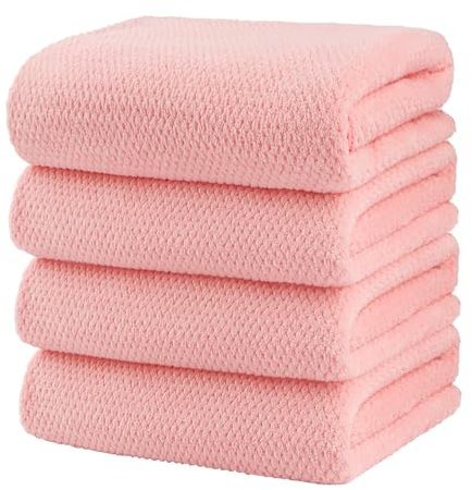 HOMEXCEL Set di 4 asciugamani da bagno in microfibra, ultra morbidi, altamente assorbenti, leggeri e ad asciugatura rapida, per corpo, sport, yoga, spa, fitness, rosa
