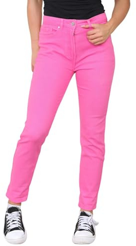 M and CO Womens Mom Jeans Tapered Leg Straight Ladies High Stretch Denim Pants Pink Waist Size 14