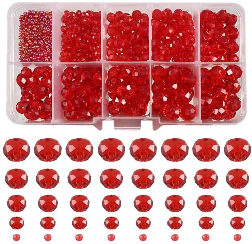 TOAOB 1000 St Kristallglaspärlor 2 mm 4 mm 6 mm 8 mm 10 mm Röda Fasetterade Glas Pärlor Kristallglaspärlor för Smyckestillverkning Bulk DIY Hantverk till Halsband Örhängen | Transparent pärla tjeckisk kristall, bricka, för armband smycken smycken smycken gör-det-själv