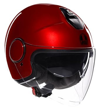 AGV - ETERES E2206, Casco da Moto Jet Unisex, Casco Moto Open Face con Anello Antifurto, Visiera Antigraffio e Anti-UV, Tecnologia con Assorbimento Istantaneo del Sudore, Corsa Red, S