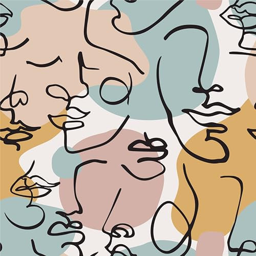 SOEWIOU Carta da parati con motivo astratto, 600 x 44,5 cm, motivo astratto, con volto umano, rimovibile, impermeabile, in vinile, autoadesiva, per soggiorno e camera da letto