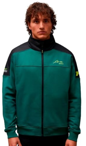 KIMOA - ASTON MARTIN F1 2024 Fernando Alonso - Sudadera Cremallera Hombre, Chaqueta Deportiva Hombre - Felpa - Capucha Desplegable - Tejido Reciclado - Verde y Negra - XS
