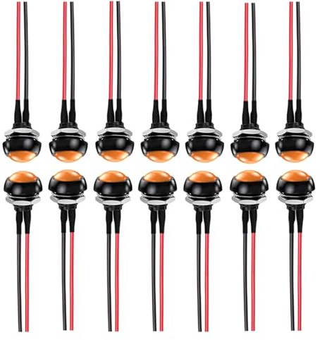 MKBKLLJY 14 interruttori momentanei a pulsante arancione, 12 mm AC 110 V 250 V 1 A SPST 2 pin, mini interruttore rotondo impermeabile 2 posizioni ON Off 12 V 24 V 36 V CC con cavi precablati per auto,