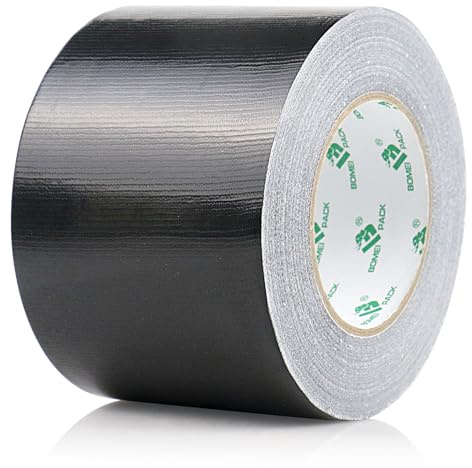 BOMEI PACK 1 Roll Black Duct Tape 4 Inch Reinforced Black Gaffer Tape 100mm x 50m Waterproof Heavy Duty Ducts Fixing Tape,DIY Craft Labeling