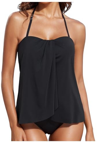 Generisch 2025-2023 Nuevo traje de baño Split Mujeres Impresión Square Corner Tankini Traje de baño Moda Tops Hombres, Negro , L