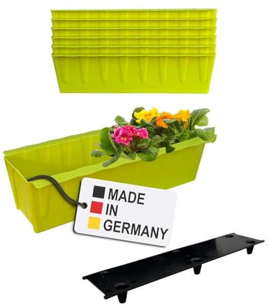 BURI 6 europaletter blomlådesatser inkl. bevattningsmatta | 37,3 cm vit | växtlåda för europeisk pallpall | balkonglåda | blomkruka | tillverkad av robust plast | Tillverkad i Tyskland