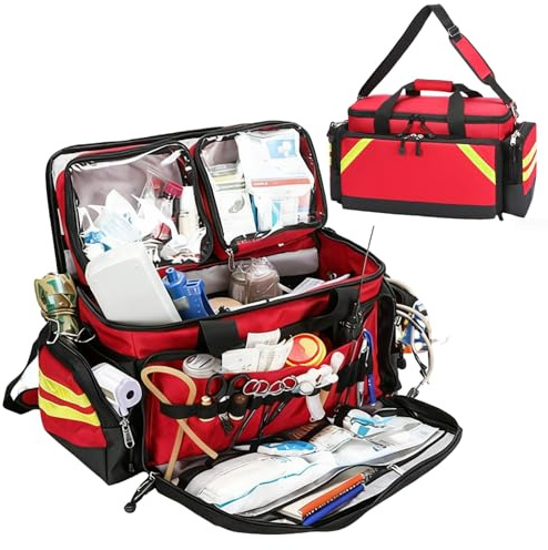 Cubstone Leer Rettungstasche,Medikamententasche für Erste Hilfe, Arzttasche Hausbesuch mit Abnehmbaren Seitentaschen und Rutschfestem Boden,Große Geeignet für EMT,Hausbesuche(Red)