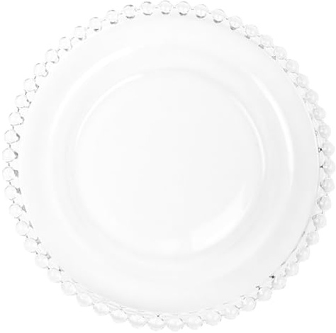 WEKADRIN Assiette en Verre 10 Pouces Bordure Perles Assiette à Fruits et Salade Plat Transparent pour Dessert Vaisselle Élégante Adaptée aux Repas Familiaux et Réceptions