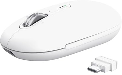 Trust Seron Hyperwheel trådlös mus ultrasnabb rullhjul med horisontell rullning, Bluetooth + 2,4 GHz, tysta knappar, 65% återvunnet material, DPI-knapp, multienhet mus laptop PC Mac, vit