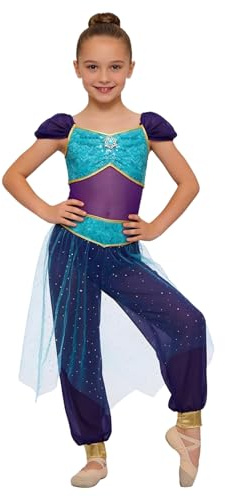 dPois Disfraz De Danza Oriental Para Niña Mono De Danza Del Vientre Con Lentejuelas Traje Baile Árabe Para Halloween Carnaval Azul 11-12 años