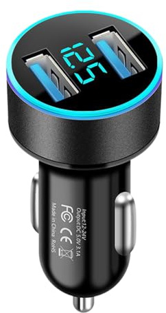 Cargador de coche - Adaptador de carga rápida USB de 2 puertos, distribuidor de energía del encendedor de cigarrillos compacto para teléfonos inteligentes, tabletas, navegación, solución eficiente de