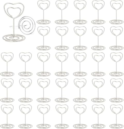 30 Stück Tischkartenhalter,Fotohalter mit Klammern,kartenhalter tisch | Metal Memohalter,menükartenhalter,Tischkarten Halterung，Tischnummernhalter für Hochzeiten,Jubiläen,Partys, (Herz silber)