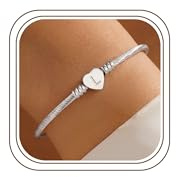 Turandoss Silver Initial Bracelets for Women, Stainless Steel Heart Initial L Bracelet Dainty Heart Cuff Bangle Bracelet for Womens Friendship Gifts Bridesmaid Birthday Gifts for Women Teenage Girls