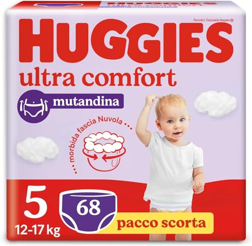 Huggies Little Movers Pannolini Mutandina Taglia 5 (12-17 Kg), Ultra assorbente, Protezione completa, Pacco Scorta, 68 Pz