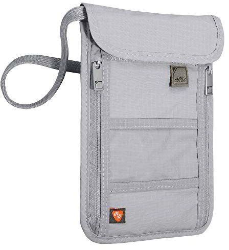 Lewis N. Clark Cache-Cou RFID, Gris, One Size, Portefeuille avec Blocage RFID - Pochette de Voyage + Porte-Passeport pour Homme et Femme