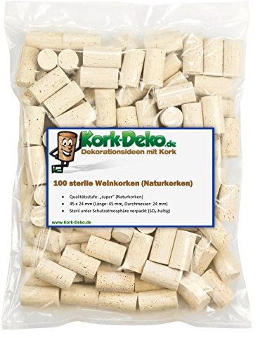 Sterile Wein-Korken 45x24 mm | 3 Qualitätsstufen zur Auswahl: Naturkorken/Presskorken/kolmatierte Korken | Flaschen-Verschluss Zum Verschließen von Weinflaschen.