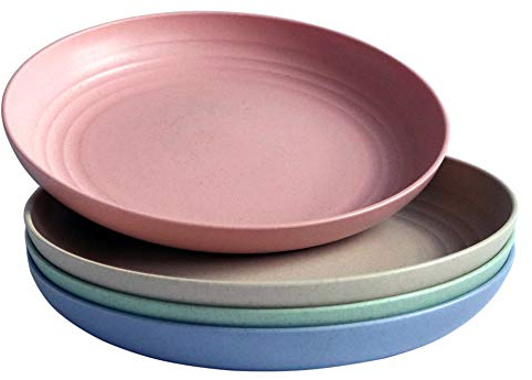 greenandlife Lightweight Wheat Straw Plates - 4Pack Unbreakable Dishes and Plate Set, Dishwasher Microwave Safe Plates, Non-toxin, BPA Free and Healthy for Kids & Adults (7.87'')