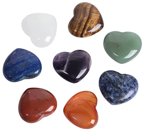 mookaitedecor Heilkristall-Herz-Chakra-Steine und Handschmeichler, Taschenstein für Erdung, Balance, beruhigende Meditation, Reiki und Heimdekoration (8-teiliges Set)