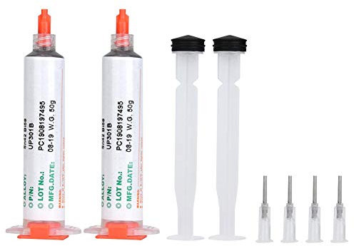 2 Stück 50g Spritzenlötpaste, bleifreie Spritzenlötpaste Flussmittel Sn42 Bi58 SMD PCB Elektronik Reparatur Schubstangenspritzennadel(301B)