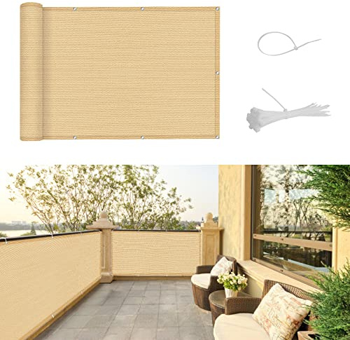 SUNNY GUARD Frangivisto Balcone 90x600cm HDPE Protezione Privacy Balcone,Protezione Solare e traspirabilità Recinzione Copertura per Balcone Giardino terrazza con Fascette,Sabbia