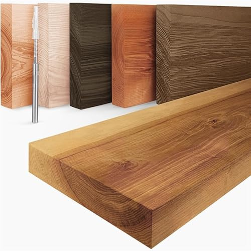 LAMO Manufaktur Schweberegal Holz mit unsichtbarer Befestigung | Wandregal 140 cm breit für Wohnzimmer, Home Office | Farbe: Rustikal, Kante: gerade | Massivholz, modernes Design, Schwebende Optik