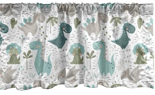ABAKUHAUS Kindisch Fenster Volant, Smiling Baby-Dinosaurier, Vorhang Volant für Küche Schlafzimmer Dekor mit Stangentasche, 137 cm X 45 cm, Weiß Seafoam schwachgrau