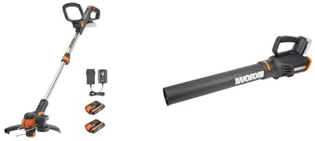 WORX WG163E Akku Rasentrimmer 20V & WG547E.9 Akku-Laubbläser Turbine 20V - höhe Leistung mit Turbinen-Technologie