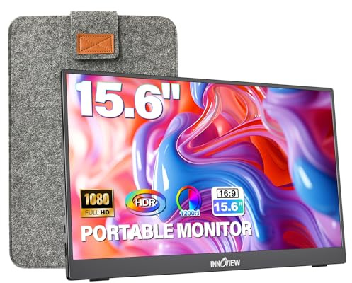 InnoView Bärbar bildskärm 15,6 tum 1080P bärbara bildskärmar för bärbar dator med skyddande fodral inbyggt 90° justerbart stativ USB C HDMI ultratunt bärbar datorskärm för MacBook Phone PS Xbox Switch