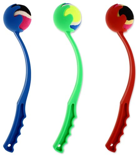 3X Lanzador de Pelotas para Perros con 3X Pelotas de Tenis Impresas con Patas, Lanzador de Pelotas, Juego de Lanzamiento de Mascotas, Juguetes para Cachorros, recogedor y Lanzador de Pelotas