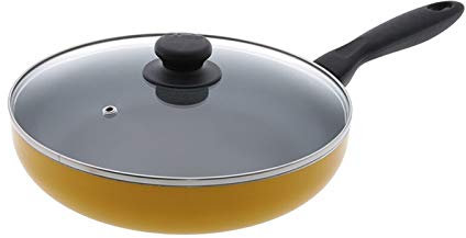 Padella Padella profonda antiaderente 28 cm con coperchio in vetro temperato, - la padella perfetta della bistecca della bistecca, adatta per tutte le stufe, compresa l'induzione Padella Antiaderente